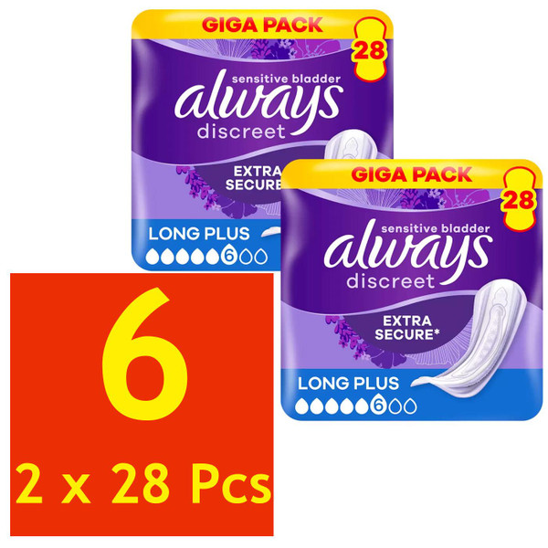 Always Discreet Sensitive Bladder Extra Secure Dry 6 Long Plus Pack 2 x 28 Pads