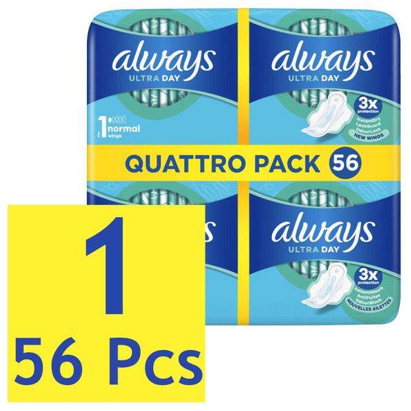 Always Ultra Day Size 1 Normal Wings Sanitary Absorb Leak Protection Pack 56Pads
