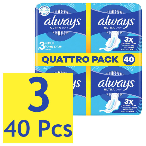 Always Ultra Day Size 3 Long Plus Wings Sanitary Absorb Protection Pack 40 Pads