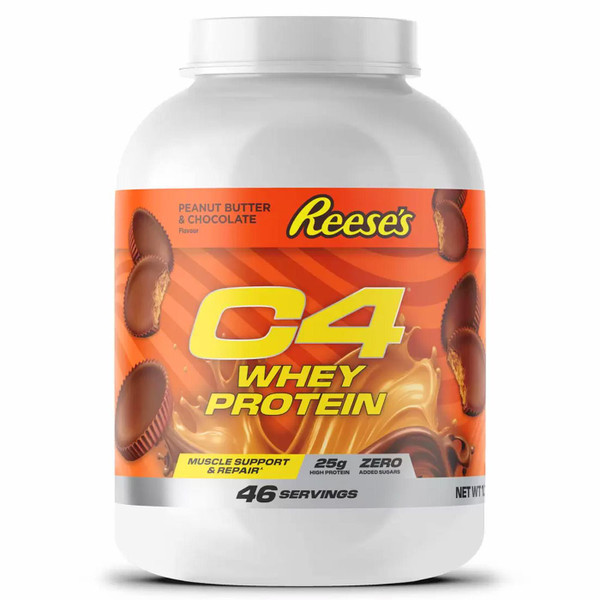 C4 Reeses Peanut Butter Cup Chocolate Whey Protein Powder Zero Sugar Pack 1.7kg