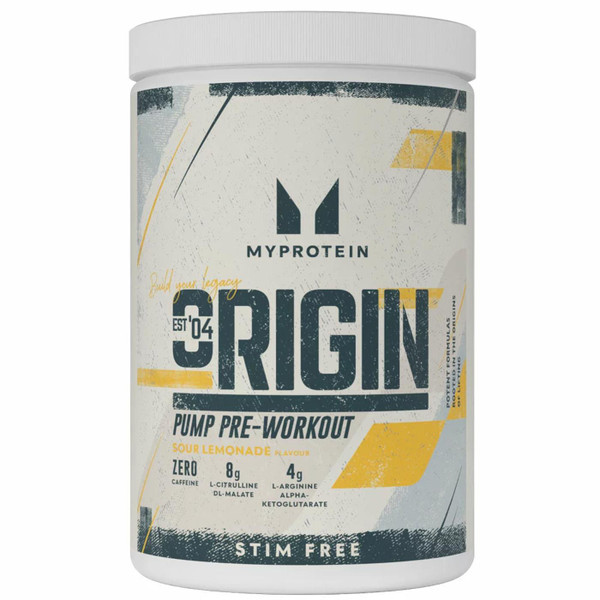 MYPROTEIN Origin Pre-Workout Pump Stim Free Sour Lemonade Flavour Pack 600g