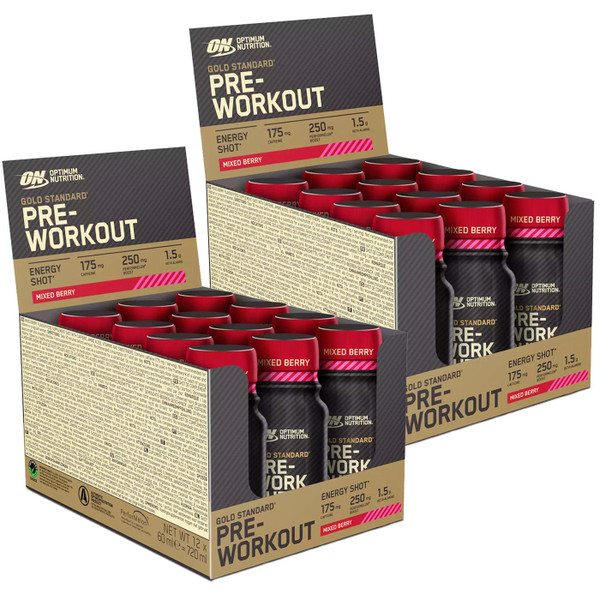 Optimum Nutrition Gold Standard Pre-Workout Energy Shot Mixed Berry 2x 12x 60ml