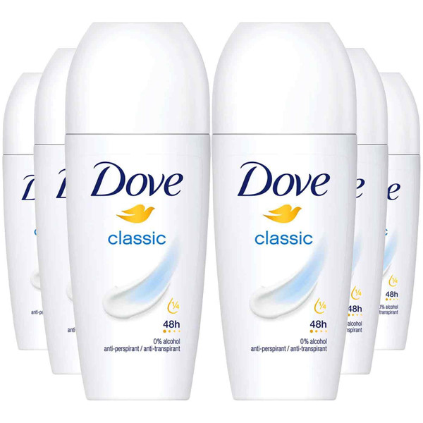 Dove Moisturising Anti Perspirant Roll On Women Deodorant Classic Pack 6 x 50ml