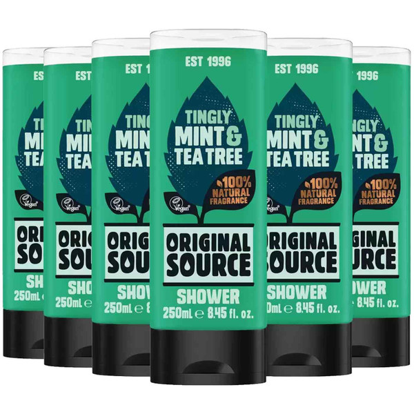 Original Source Mint & Tea Tree Shower Gel Natural Body Wash Bottle Pack 6x250ml