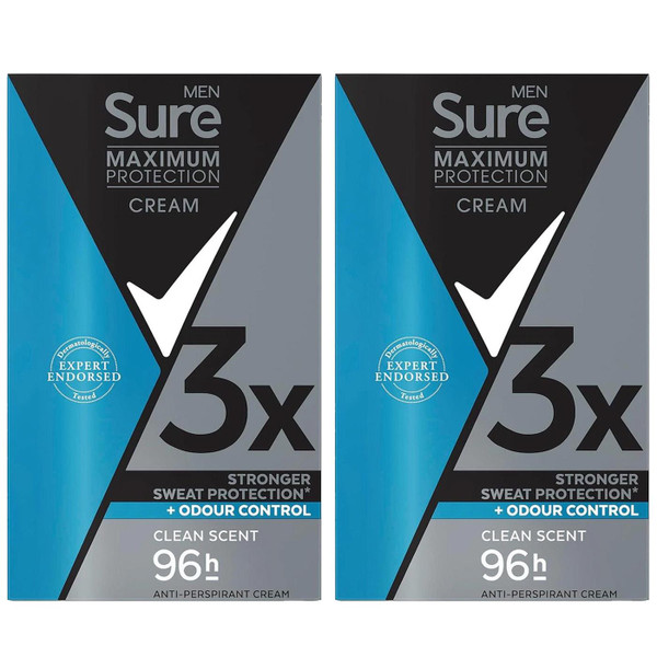 Sure Men Maximum Protection Anti-Perspirant Deodorant Cream Stick Pack 2 x 45ml