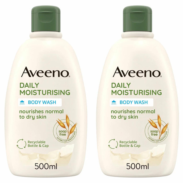 Aveeno Daily Moisturising Body Wash Natural Sensitive Dry Skin Oat Pack 2x500ml