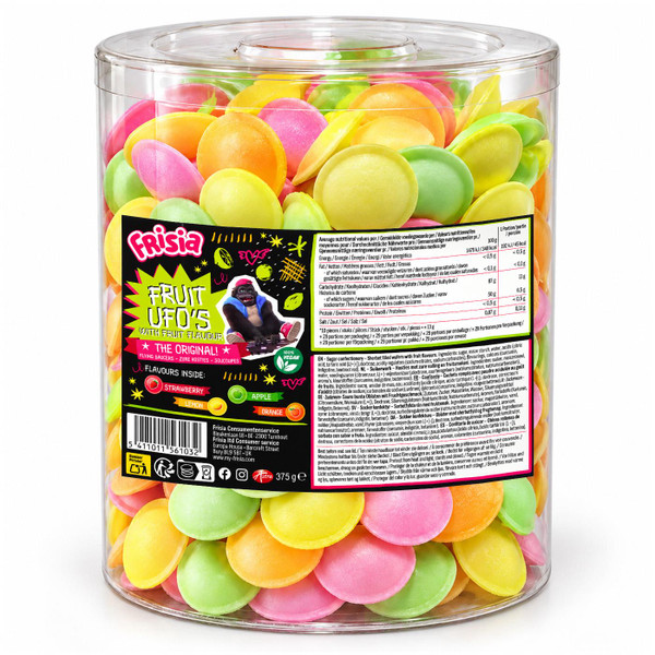 Frisia Fruit UFOs Flying Saucers Fizzy Sherbet Filled Retro Sweet Party Tub 375g