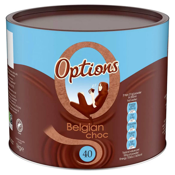Options Choc-O-Lait Belgian Instant Hot Chocolate Drink Creamy Smooth Rich 1kg