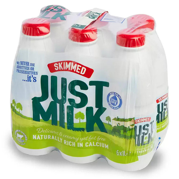 Candia Just Milk UHT Long Life Skimmed Fresh Diet No Fat Milk Bottles Pack 6x 1L