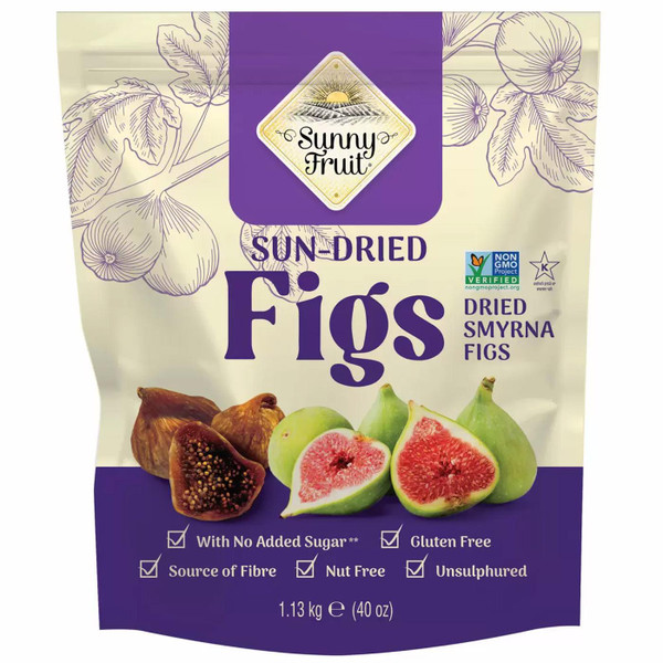 Sunny Fruit Organic Sun Dried Smyrna Figs Natural Juicy Gluten Free Pack 1.13kg