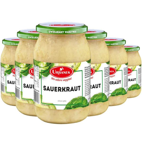 Urbanek Sauerkraut Fermented Pickle Cabbage Crunch Tangy Flavour Jar Pack 6x900g