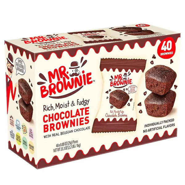 Mr Brownie Real Belgian Chocolate Rich Moist Fudge Individually Bags Pack 40x25g