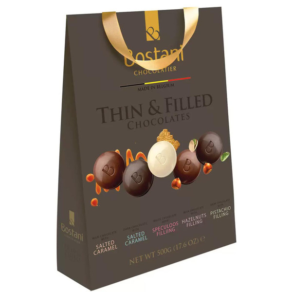Bostani Belgium Thin Filled Chocolate Milk Dark White Chocolatier Gift Pack 500g