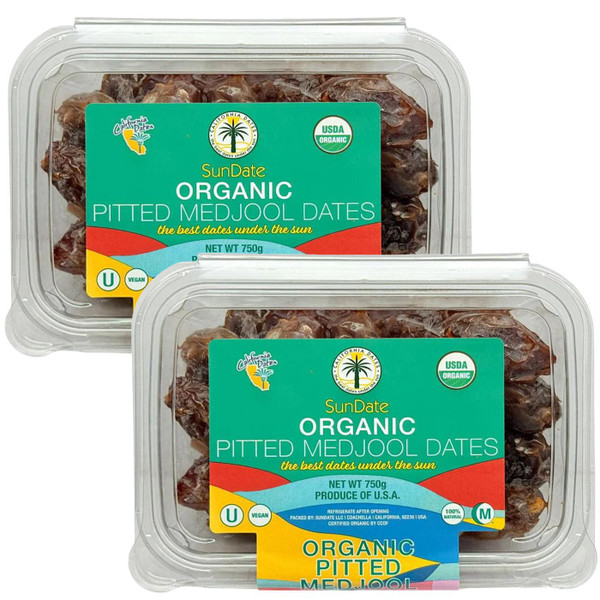 Sun Dates Premium California Organic Pitted Medjool Rich Natural USA Pack 2x750g