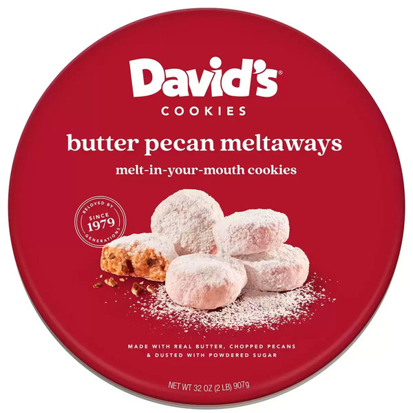 David's Cookies Butter Pecan Meltaways Melt Creamy Snack Biscuits Tin Pack 907g