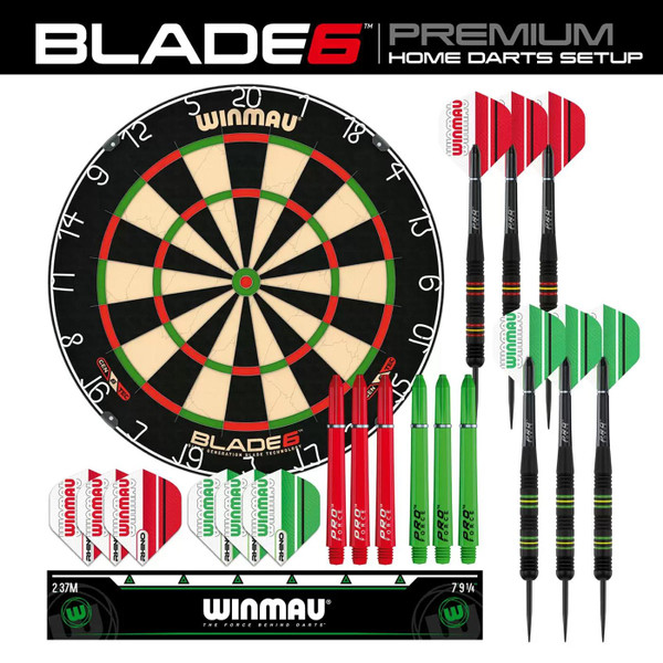 Winmau Blade 6 Dartboard With Darts & Oche Line Premium Home Dart Kit Setup Pack