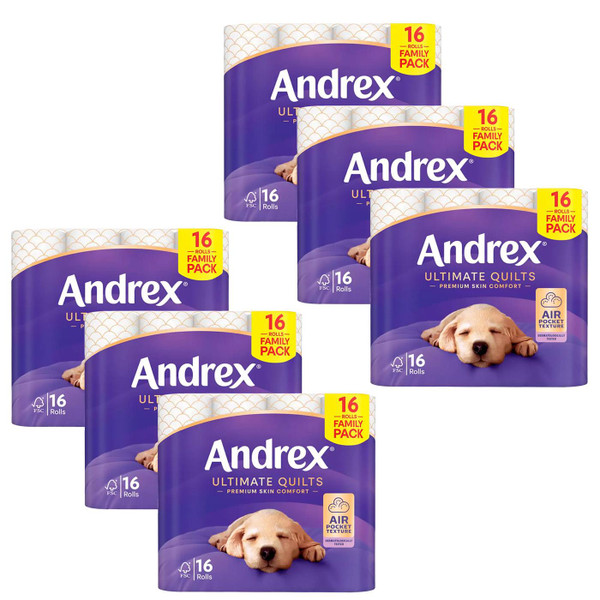 Andrex Ultimate Quilts Toilet Tissue Paper Strong Soft Air Pocket Pack 96 Rolls