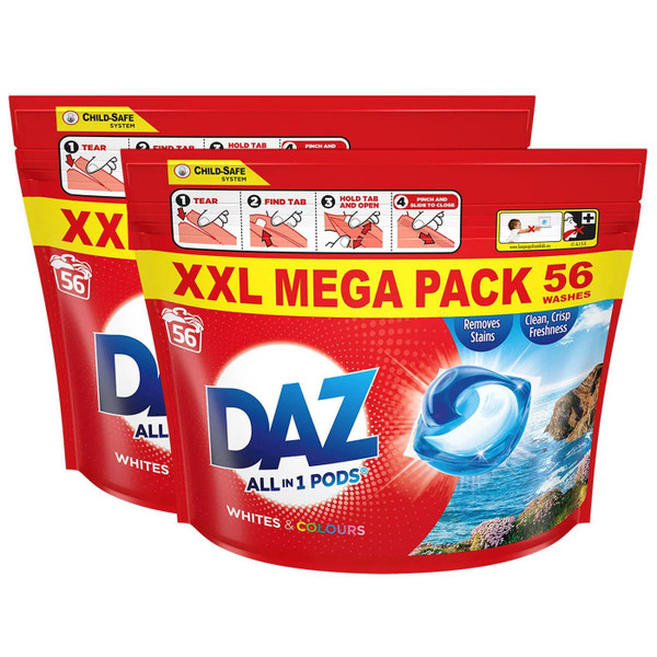 Daz All in 1 Wash Pods Laundry Detergent Washing Tablet XXL Pack 2 x 56 Capsules