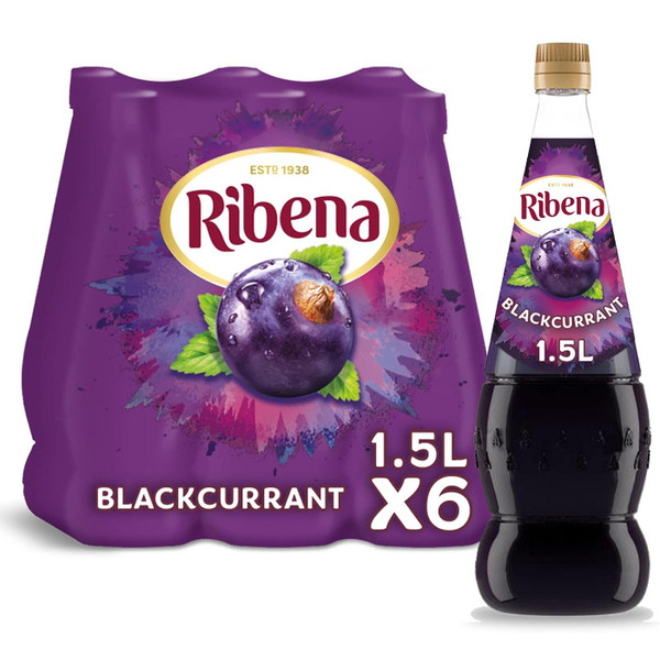 Ribena Blackcurrant Squash Party Fruit Flavour Juice Family Bottle Pack 6 x 1.5L