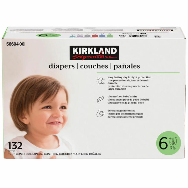 Kirkland Signature Baby Diapers Size 6 Nappy 16+kg Breathable Pack 132 Nappies