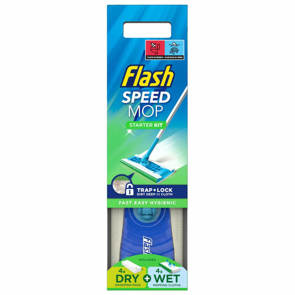 Flash Speed Mop Starter Kit 4x Dry Sweeping Pads and 4x Wet Mopping Floor Cloths