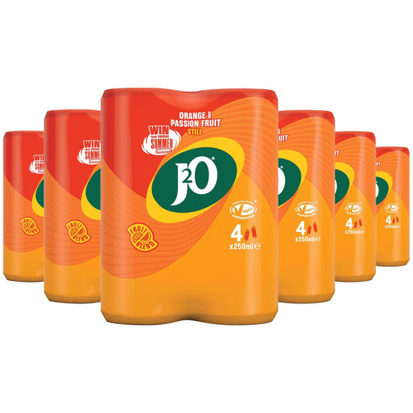 J2O Orange & Passion Fruit Cans Juices From Concentrate Drink Pack 6 x 4 x 250ml