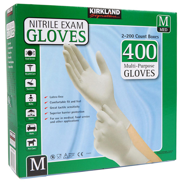 Kirkland Signature Multi-Purpose Nitrile Exam Gloves Latex Size Medium Pack 400