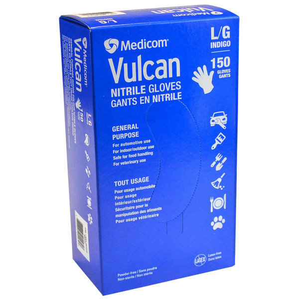 Medicom Vulcan Nitrile Gloves Disposable Latex Powder Free Large Size L Pack 150