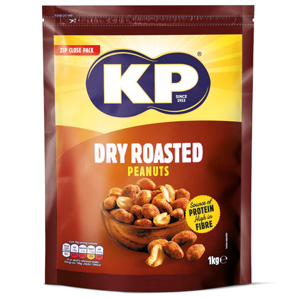KP Dry Roasted Peanuts Party Snack Zip Close Packet Bag Large Nut Share Pack 1Kg
