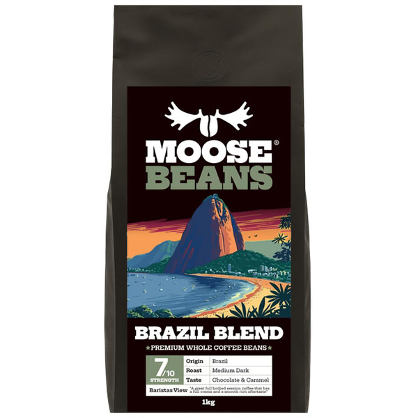 Moose Beans Premium Whole Bean Brazil Blend Rich Brazilian Coffee Bag Pack 1kg