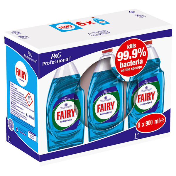 Fairy Antibac Liquid Dish Wash Anti-Bacterial Washing Up Clean Blue Pack 6x900ml