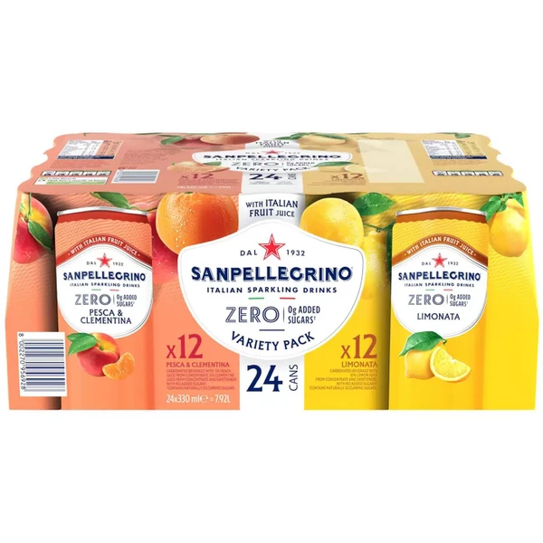 San Pellegrino Zero Lemon&Peach Italian Sparkling Fruit Taste Cans Pack 24x300ml