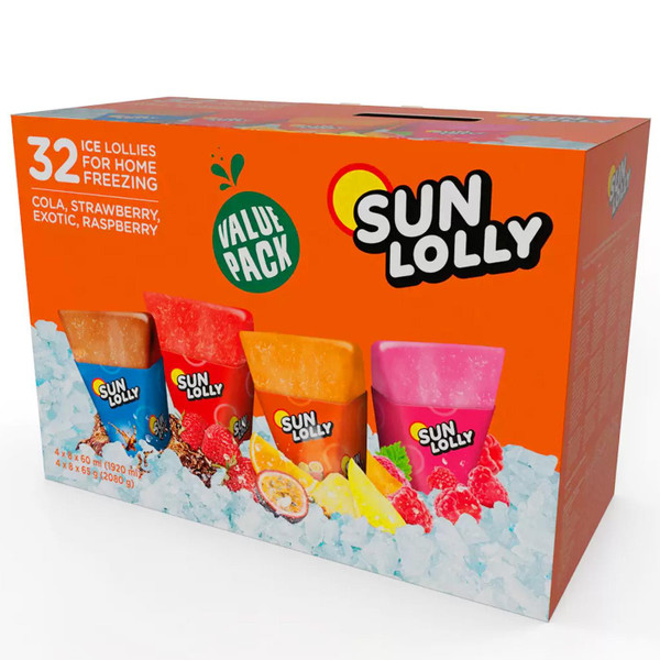 Sun Ice Lolly Variety Cola Strawberry Exotic Raspberry Real Fruit Pack 32 x 60ml