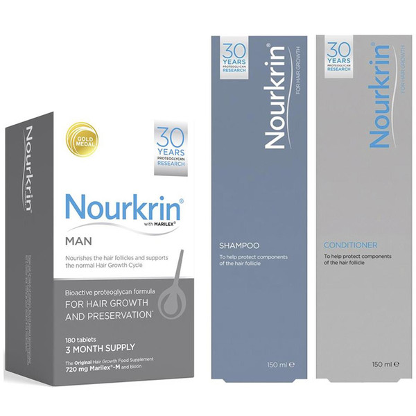 Nourkrin Men Value Pack 180Tablets 150ml Shampoo & Conditioner 3Month Supply Kit
