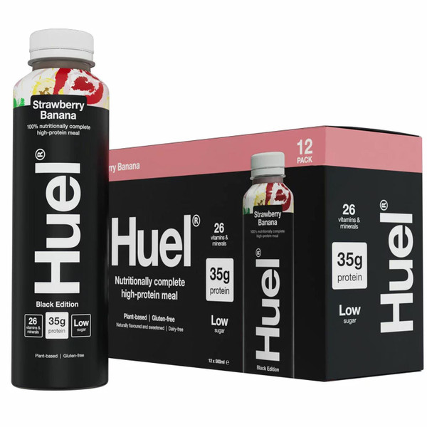 Huel Black Edition RTD Strawberry Banana Protein Meal Shake Drink Pack 12x500ml