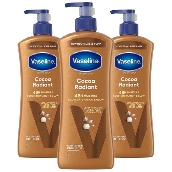 Vaseline Intensive Care Cocoa Radiant Body Lotion 48H Moisture Pack 3 x 600ml