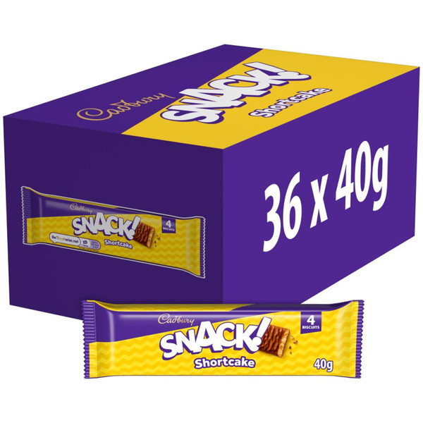 Cadbury Snack Shortcake Milk Chocolate Covered Crisp Bite Biscuits Pack 36 x 40g