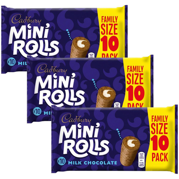 Cadbury Milk Chocolate Mini Rolls Sponge Cake Vanilla Filling Snack Pack 3x10Pcs