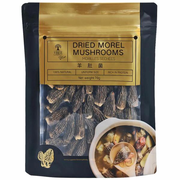Grace of Earth Baixing Dried Morel Mushrooms Natural Vegan Rich Cooking Pack 70g