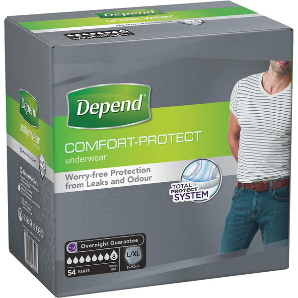 Depend Incontinence L/XL Underwear Comfort Protect Large Male Pads Men 54 Pants