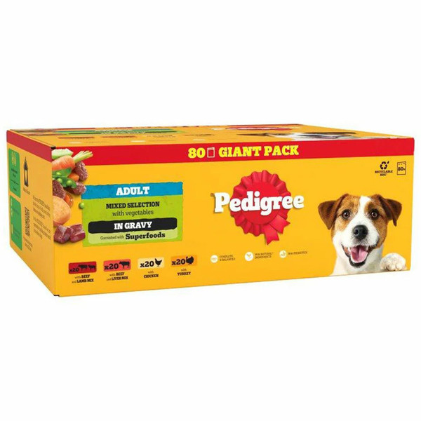 Pedigree Variety Pouch in Gravy Dog Food Treat Mixed Selection Meal Pack 80x100g