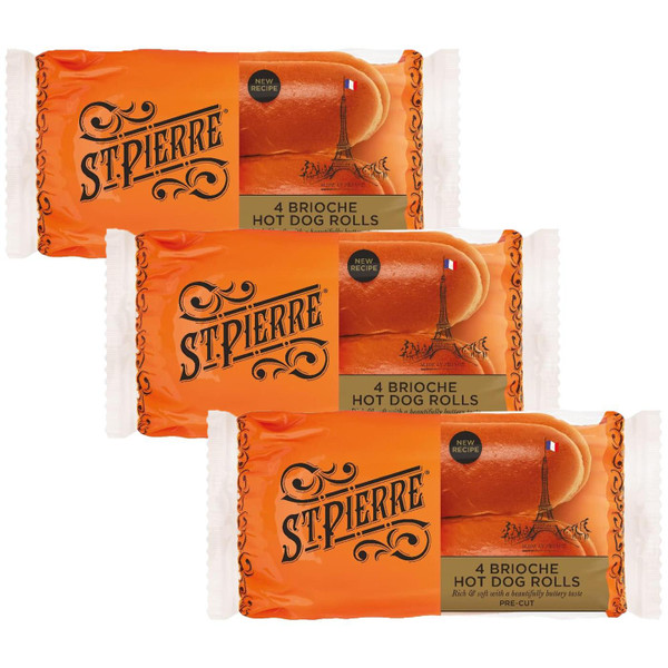 St Pierre Brioche Soft Bread Buttery Taste Pri-Sliced Hot Dog Rolls Pack 3x4 Pcs