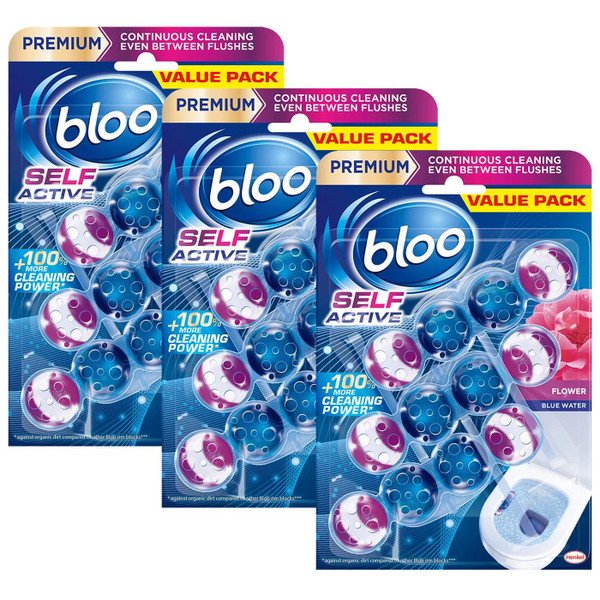 Bloo Self Active Flowers Toilet Rim Block Air Freshener Effect Pack 3 x 3 x 50g