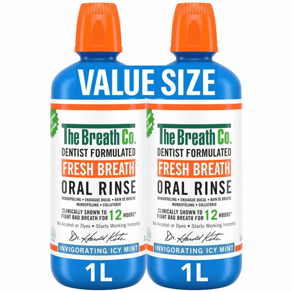 The Breath Co Mouthwash Icy Mint Oral Fresh Mouth Wash Freshness Rinse Pack 2x1L
