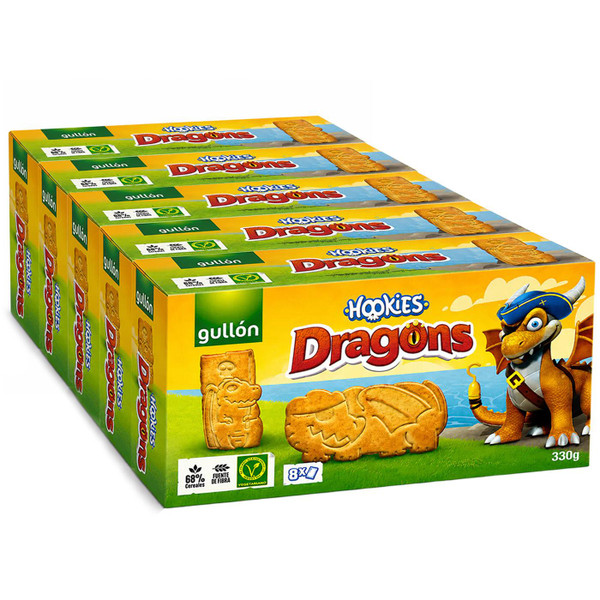 Gullon Hookies Dragons Biscuits Kids Fun Dragon-Shaped Cookies Pack 5 x 330g
