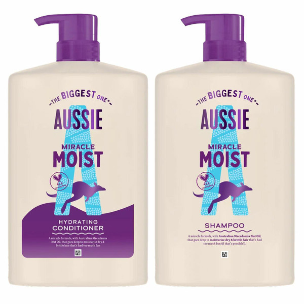 Aussie Miracle Moist Macadamia Nut Oil Hair Shampoo & Conditioner Set Pack 2x1L