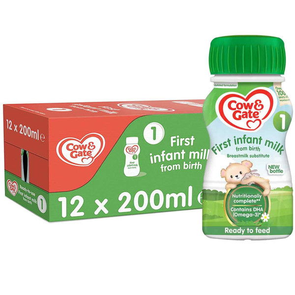 Cow & Gate First Infant Milk Stage 1 Ready Baby Formula Substitute Pack 12x200ml