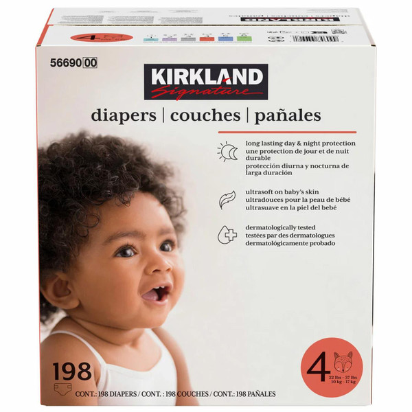 Kirkland Signature Baby Diapers Size 4 Nappy 10-17kg Breathable Pack 198 Nappies