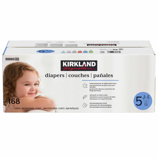 Kirkland Signature Baby Diapers Size 5 Nappy 12+kg Breathable Pack 168 Nappies