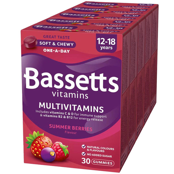 Bassetts Summer Berries Multi Vitamin 12-18 Food Supplement Pack 5 x 30 Gummies